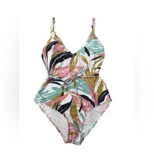 Women's Belted V-Neck Medium Coverage One Piece Swimsuit - Kona Sol Size Medium